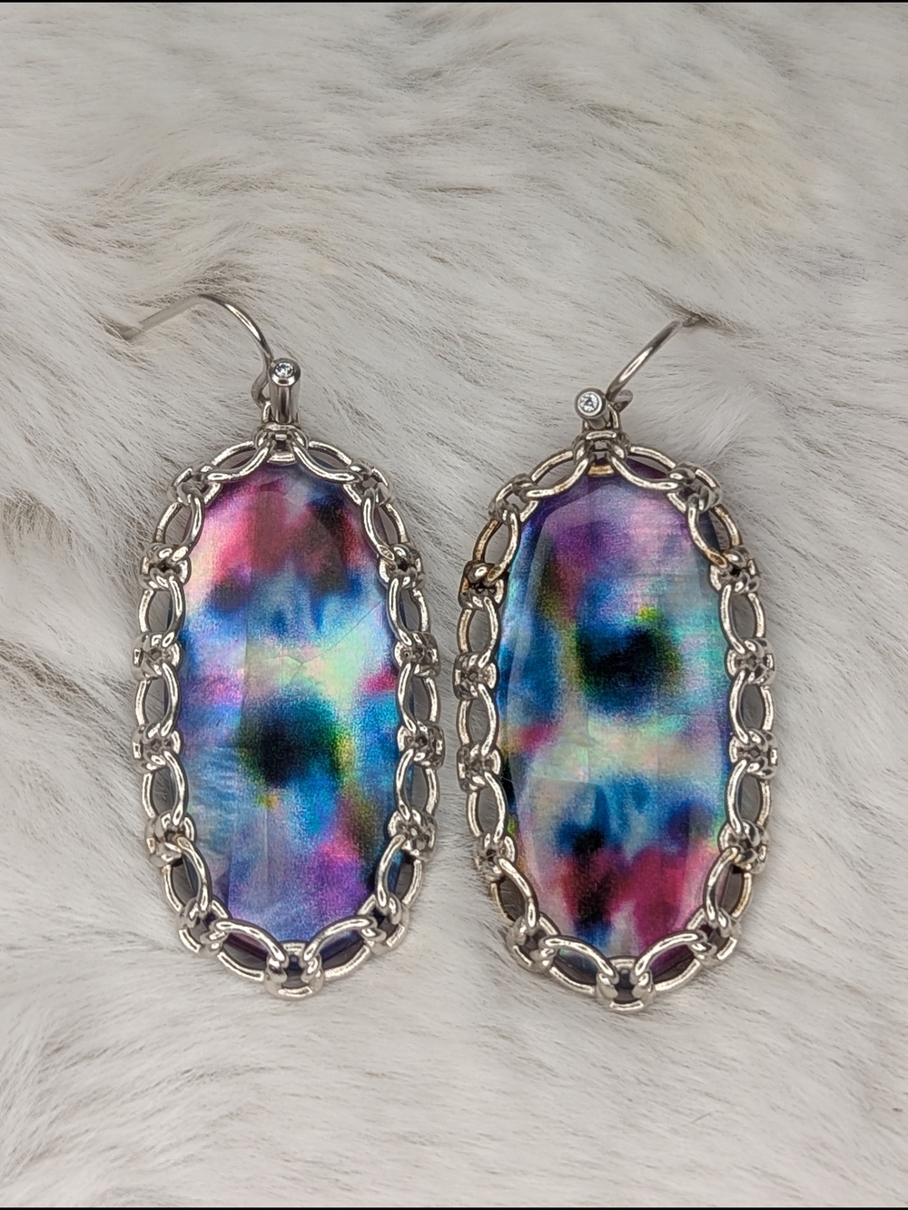 Kendra Scott Elle Macrame style Earrings Silver with Watercolor Illusion stone - Picture 3 of 6